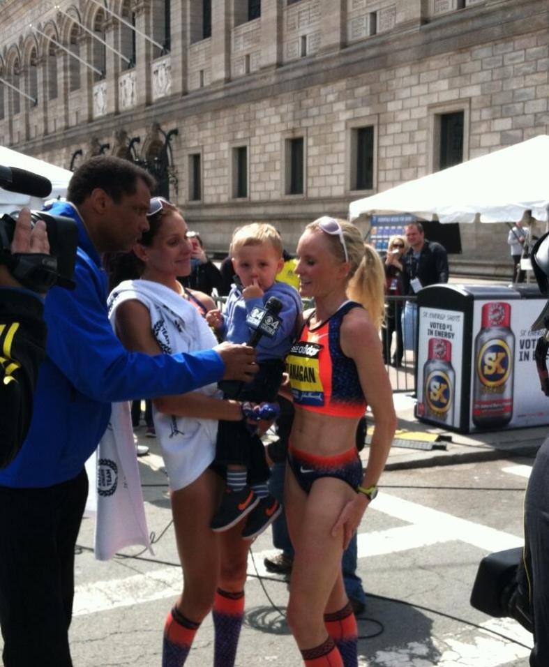 Kara at finish line with her son